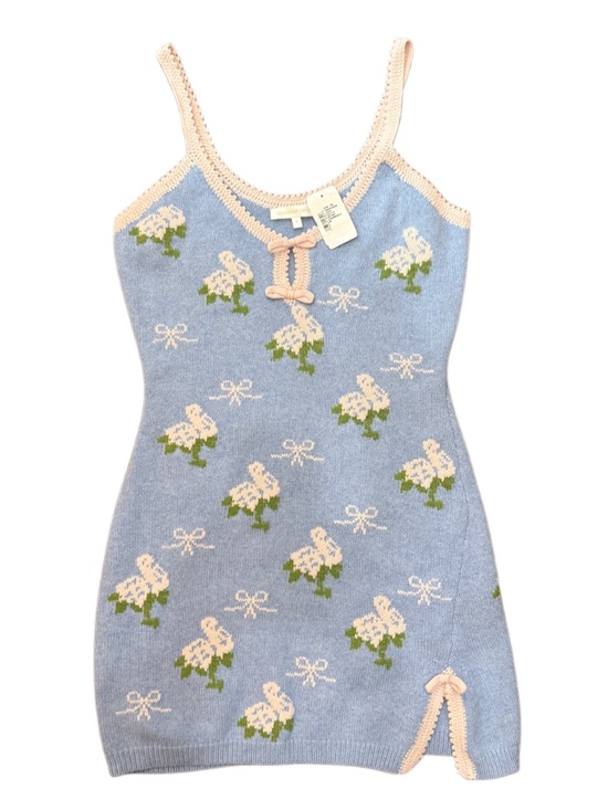 LoveShackFancy Dresses & Skirts - LoveShackFancy Blue Floral Knit Mini Dress NWT Size M Periwinkle Cottagecore
